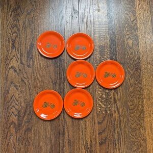 VINTAGE 4.25” Tangerine Orange Buggy Antique Car Hors d'oeuvres Plates (6 pcs)